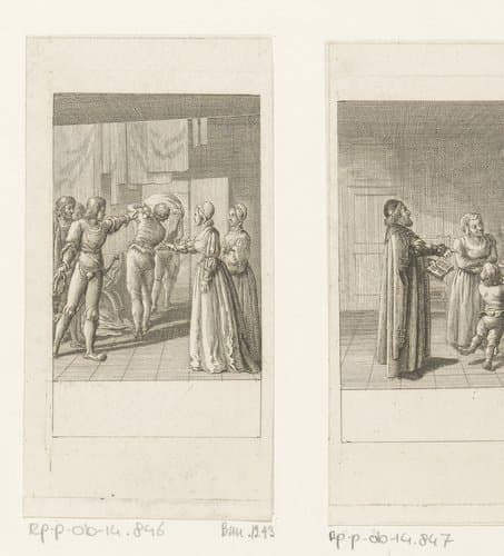 Falstaff wordt in de mand uit de waskamer gedragen by Daniel Nikolaus Chodowiecki