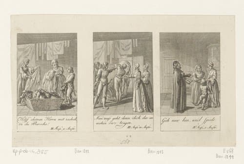 Drie voorstellingen uit William Shakespeares Merry Wives of Windsor by Daniel Nikolaus Chodowiecki