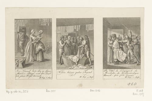 Drie voorstellingen uit William Shakespeares Merry Wives of Windsor by Daniel Nikolaus Chodowiecki