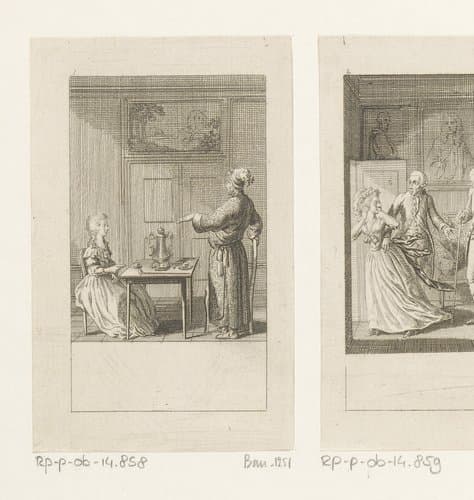 Caroline spreekt met haar vader over haar huwelijksmogelijkheden by Daniel Nikolaus Chodowiecki