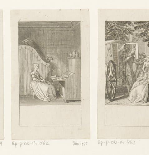 Caroline melancholisch in haar slaapvertrek by Daniel Nikolaus Chodowiecki