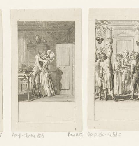 Walstein en Caroline in innige omhelzing by Daniel Nikolaus Chodowiecki