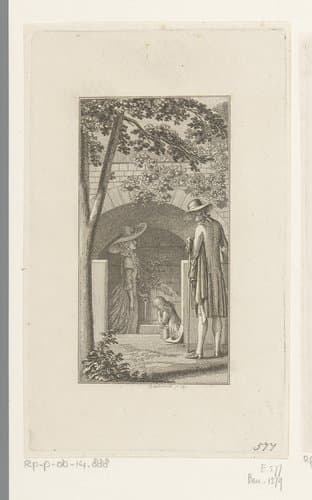 Werther kijkt hoe Lotte en Malchen water drinken tijdens hun tocht naar Wahlheim by Daniel Nikolaus Chodowiecki