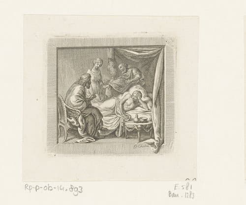 Erasistratus bemerkt dat Stratonice invloed heeft op de zieke Prins Antiochus by Daniel Nikolaus Chodowiecki