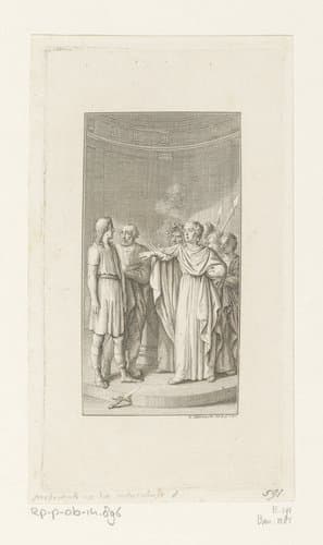 Merope roept het volk en de priesters op tot een eerlijk proces voor Aegisth by Daniel Nikolaus Chodowiecki