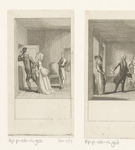Camille wijst haar oom de deur om zo Sir Robert in de waan te laten dat ze van goede huizen komt by Daniel Nikolaus Chodowiecki