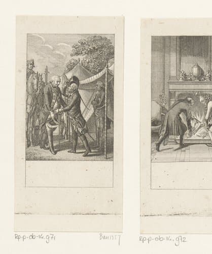 Frederik II vertelt zijn neef dat hij hem als zoon beschouwd by Daniel Nikolaus Chodowiecki
