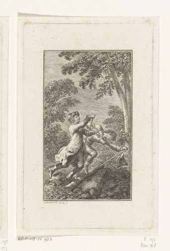 Twee blinden struikelen over een boomstam by Daniel Nikolaus Chodowiecki