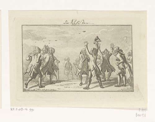Elf hevig gesticulerende mannen in een landschap by Daniel Nikolaus Chodowiecki
