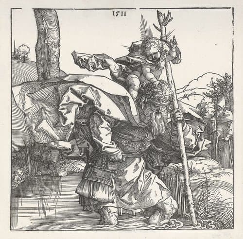 De Heilige Christoffel draagt het Christuskind by Albrecht Dürer