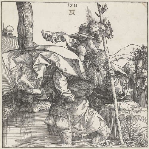 De Heilige Christoffel draagt het Christuskind by Albrecht Dürer