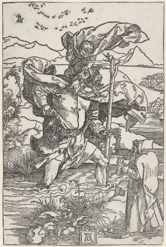 De Heilige Christoffel draagt het Christuskind by Albrecht Dürer