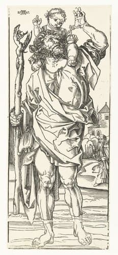 De Heilige Christoffel draagt het Christuskind by Albrecht Dürer