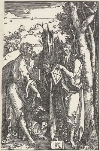 Johannes de Doper met de Heilige Onuphrius in de wildernis by Albrecht Dürer