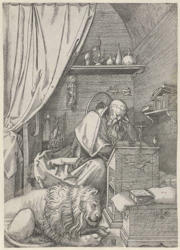 De Heilige Hiëronymus in zijn studeervertrek by anonymous