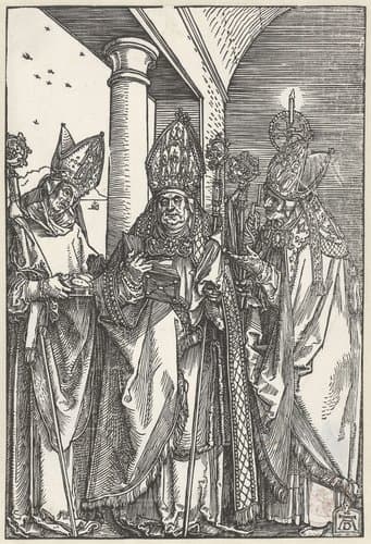 De Heilige Nicolaas, Ulrich van Augsburg en Erasmus by Albrecht Dürer