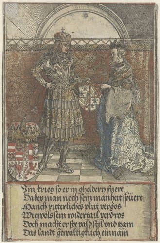 Het Bourgondische huwelijk: Maximiliaan trouwt met Maria van Bourgondië by Albrecht Dürer