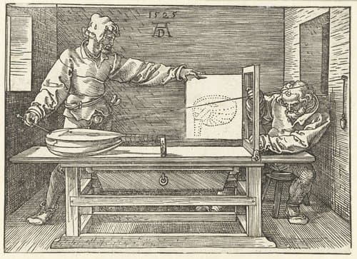 Tekenaar tekent een luit by Albrecht Dürer
