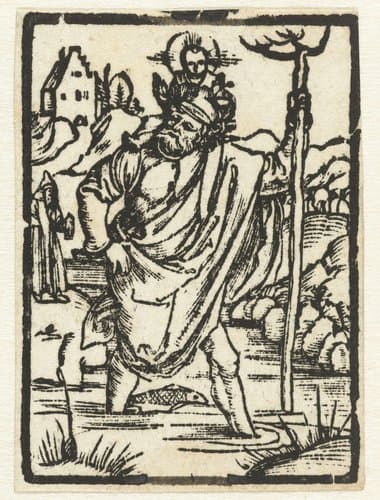 De Heilige Christoffel draagt het Christuskind by Albrecht Dürer