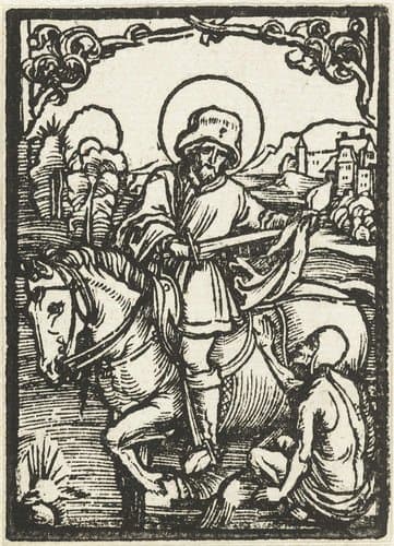 De Heilige Martinus deelt zijn mantel met een bedelaar by Albrecht Dürer