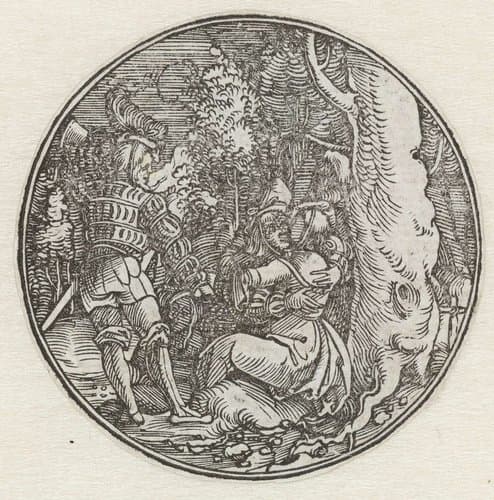 Een kussend paar bij een boom by Hans Springinklee