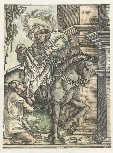 De Heilige Martinus deelt zijn mantel met een bedelaar by Hans Springinklee