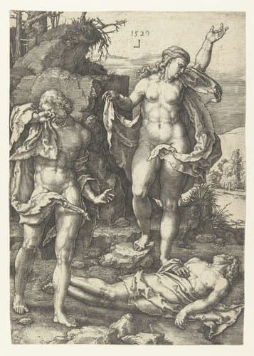 Adam en Eva treuren over de dode Abel by Lucas van Leyden