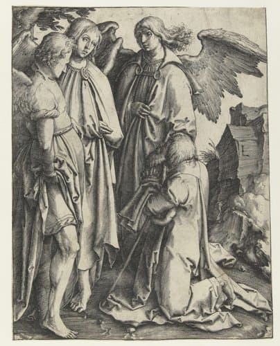 Abraham en de drie engelen by Lucas van Leyden