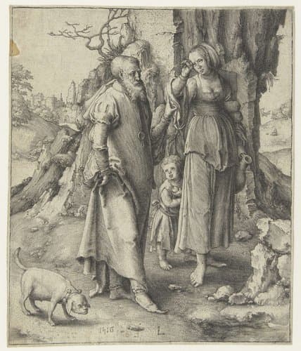 Abraham stuurt Hagar weg by Lucas van Leyden