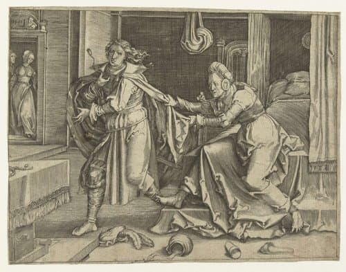 Jozef ontvlucht de vrouw van Potifar by Jan Harmensz. Muller