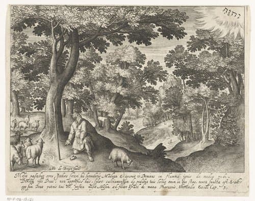 God verschijnt aan Mozes op de berg Horeb by Nicolaes de Bruyn