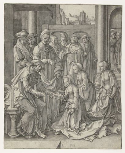 Esther knielt voor Ahasverus by Lucas van Leyden