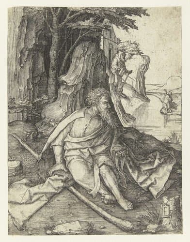 Heilige Christoffel aan de oever van een rivier by Lucas van Leyden