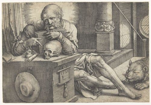 De heilige Hieronymus in zijn studeerkamer by Lucas van Leyden