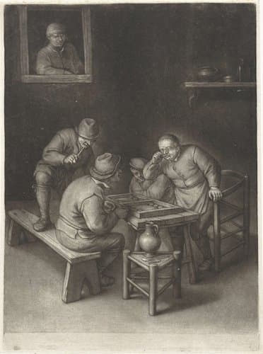 Herberg met triktrakspelers by Jacob Gole