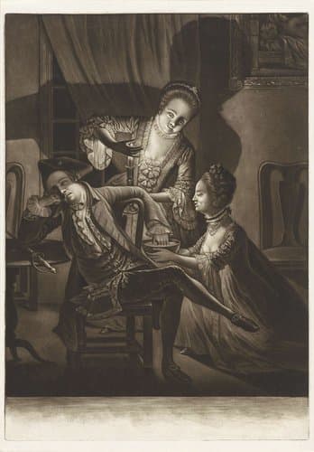 Twee vrouwen houden de hand van een slapende man in het water by John Greenwood
