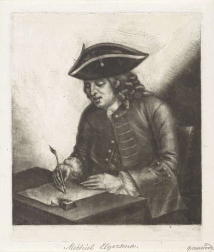 Portret van een schrijvende man aan een bureau by John Greenwood