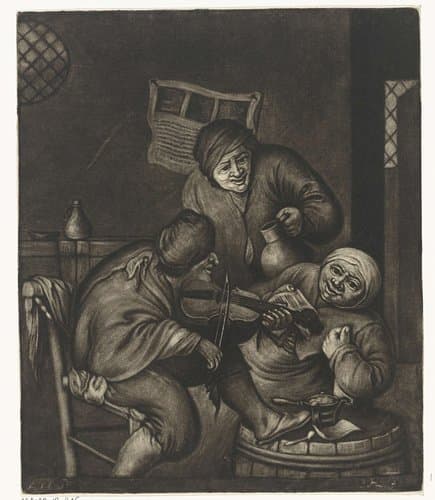 Twee mannen en een vioolspeler by Jacob Hoolaart