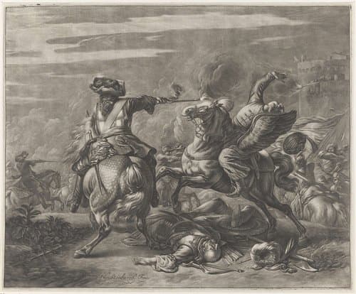 Ruitergevecht bij een burcht by Jan van Huchtenburg