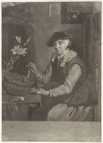 Oude vrouw met een haring in de hand by Dirk Koedijck