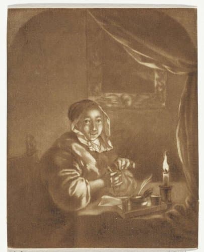 Jonge vrouw met een brief by Cornelis Ploos van Amstel