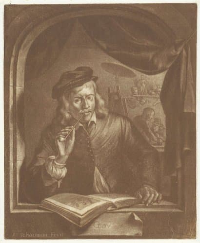 Zelfportret van Gerard Dou by Aert Schouman