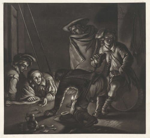 Dobbelende soldaten bij kaarslicht by Jan van Somer