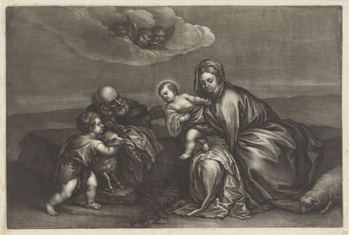De Heilige Familie met Johannes de Doper in een landschap by Wallerant Vaillant