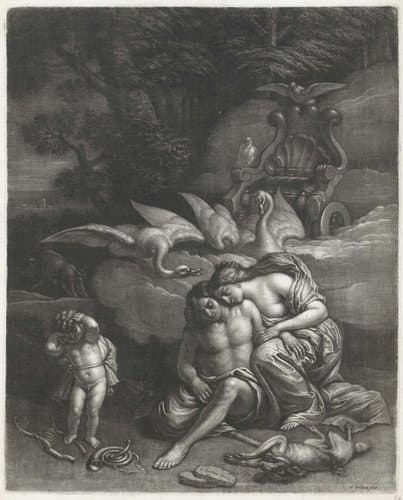 Adonis sterft in de armen van Venus by Wallerant Vaillant