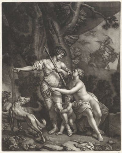 Venus weerhoudt Adonis van de jacht by Wallerant Vaillant