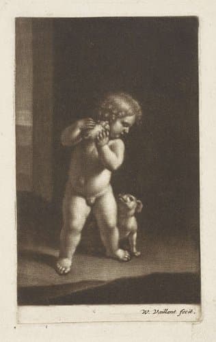 Naakt kind met een hond by Wallerant Vaillant