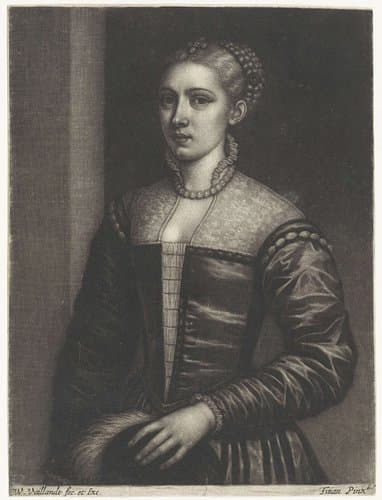 Vrouw in Venetiaanse kleding met een baret in de handen by Wallerant Vaillant
