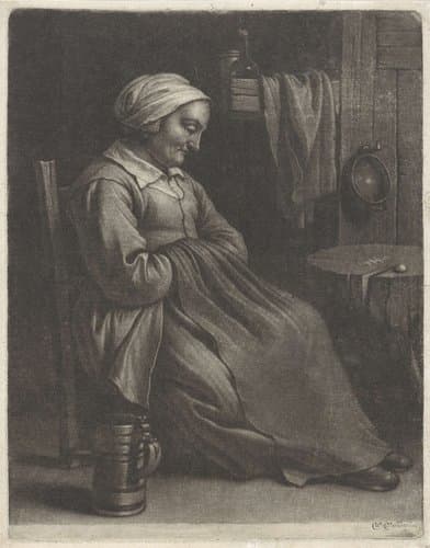 Oude slapende vrouw by Wallerant Vaillant