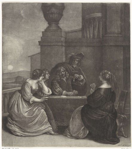 Kaartspelend gezelschap op een terras by Wallerant Vaillant